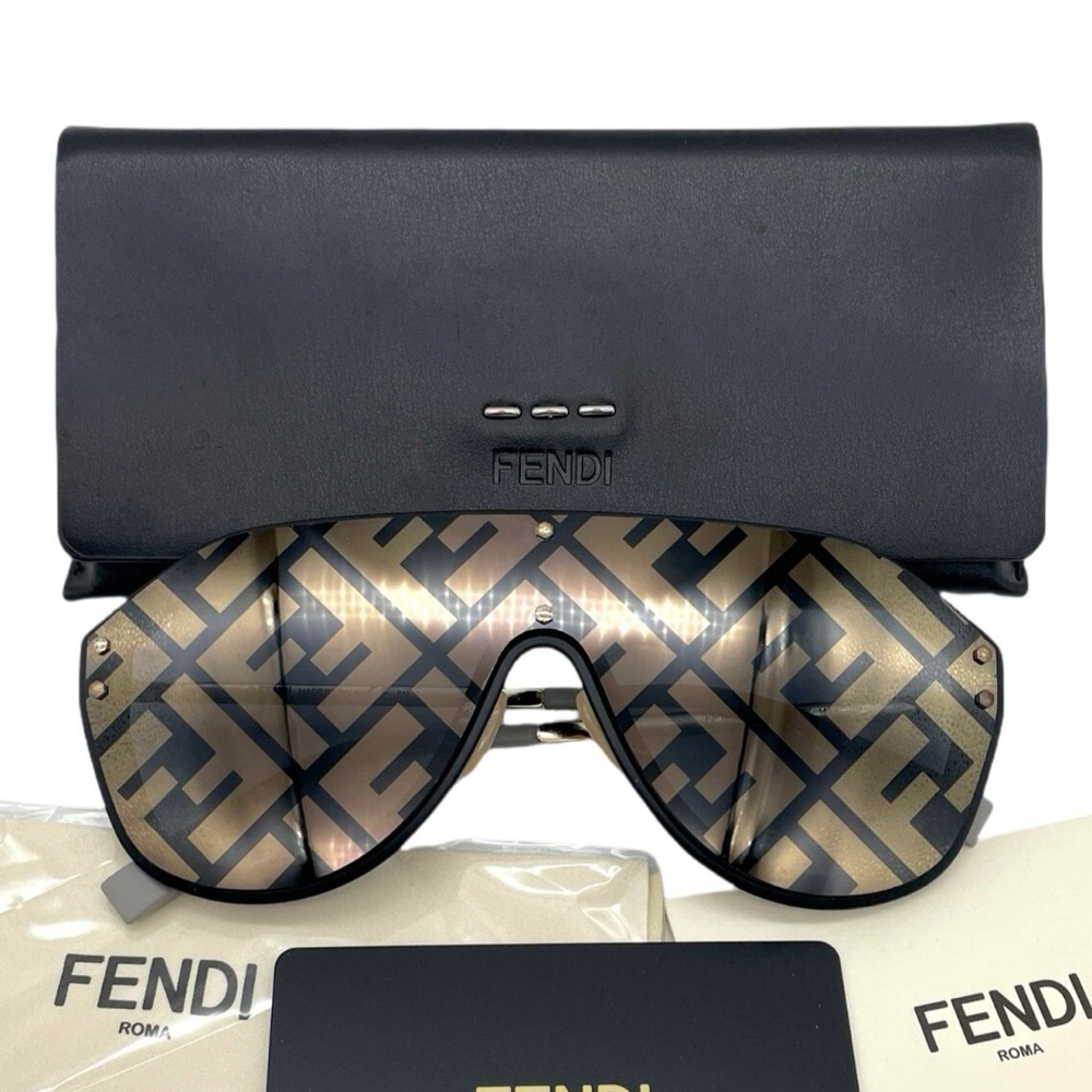 NWT Fendi Zucca FF Logo M0039 Black and Gold Monogram Sunglasses